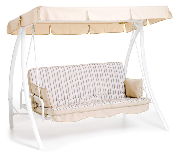 Dondolo 3 Posti da Giardino 198x140x174 cm Schienale Reclinabile per Funzione Letto Marrakech Bianco e Beige