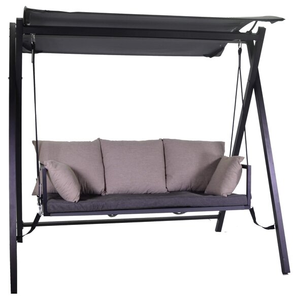 Dondolo 3 Posti da Giardino 209x133x196 cm in Metallo Delaware Nero