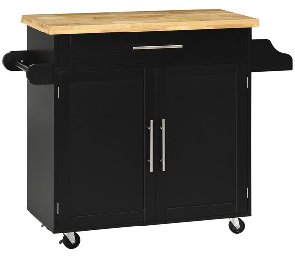 HOMCOM Carrello da cucina Carrello di servizio Isola cucina, 1 portaspezie, 1 portasalviette, 109 cm x 40 cm x 89 cm, Nero | Aosom Italy