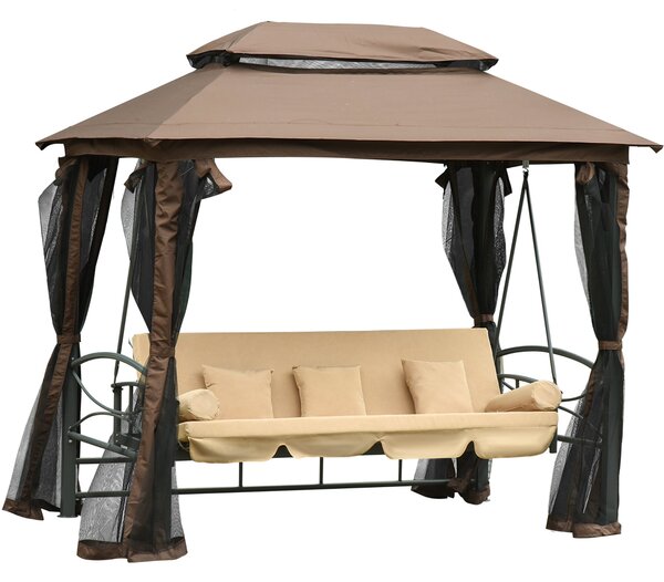 Dondolo Letto 3 Posti con Gazebo da Giardino 257x175x240 cm con Zanzariera e Cuscini Beige