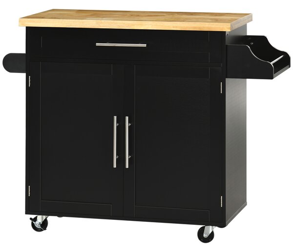 HOMCOM Carrello da cucina Carrello di servizio Isola cucina, 1 portaspezie, 1 portasalviette, 109 cm x 40 cm x 89 cm, Nero | Aosom Italy