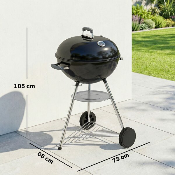 Outsunny barbecue portatile a carbone, griglia esterna rotonda con coperchio, termometro, ruote, nero. | Aosom Italy