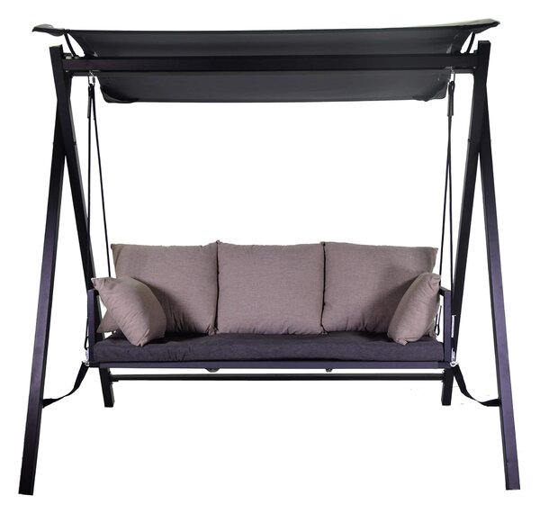 Dondolo 3 Posti da Giardino 209x133x196 cm in Metallo Delaware Nero