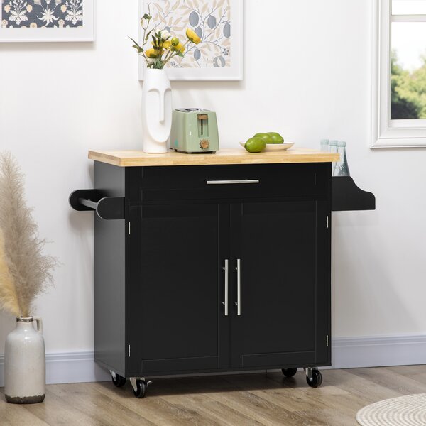 HOMCOM Carrello da cucina Carrello di servizio Isola cucina, 1 portaspezie, 1 portasalviette, 109 cm x 40 cm x 89 cm, Nero | Aosom Italy