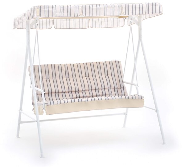 Dondolo 3 Posti da Giardino 160x118x155 cm in Ferro e Poliestere Pemba Bianco