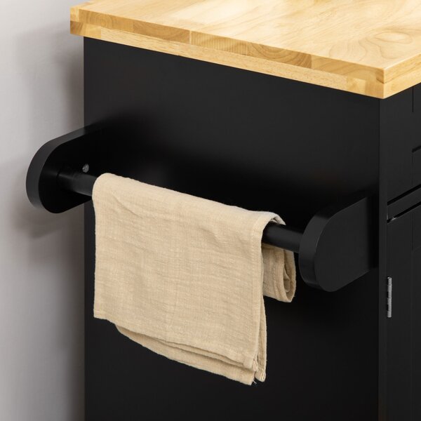 HOMCOM Carrello da cucina Carrello di servizio Isola cucina, 1 portaspezie, 1 portasalviette, 109 cm x 40 cm x 89 cm, Nero | Aosom Italy