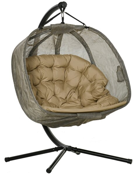 Dondolo Pensile da Giardino 2 Posti 132x126x172 cm Struttura in Acciaio Marrone
