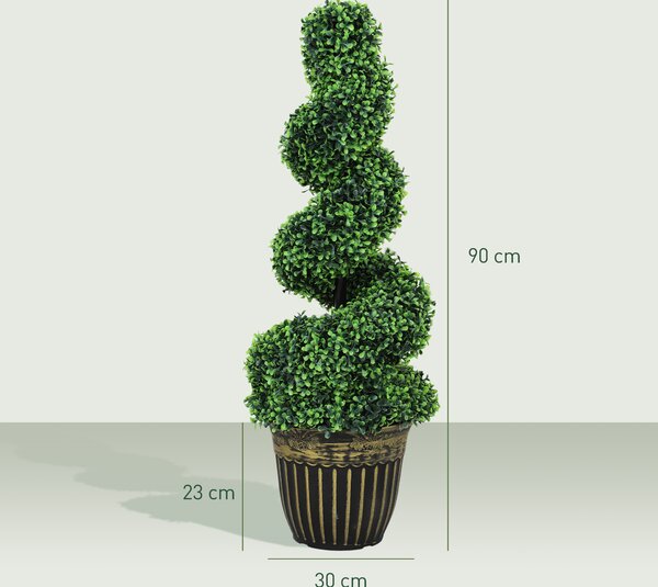 HOMCOM Bosso a spirale, set da 2 piante artificiali, con vaso, altezza 90 cm, verde | Aosom Italy