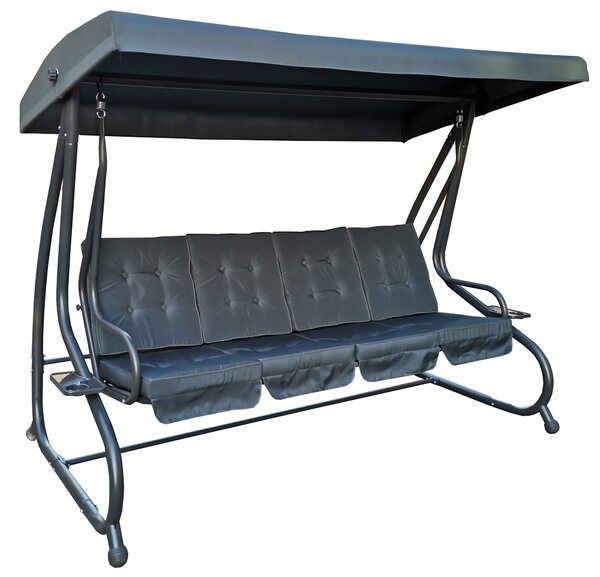 Dondolo 4 Posti da Giardino 230x120x170 cm Schienale Reclinabile per Funzione Letto Grigio