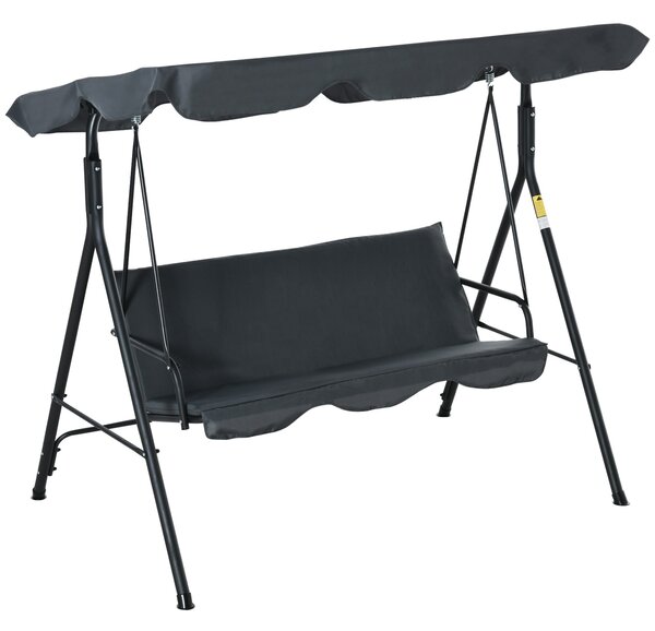 Dondolo da Giardino 3 Posti 172x120x153 cm con Tettuccio Parasole Regolabile e Cuscini Grigio