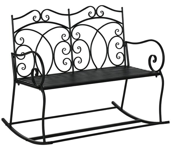 Panchina a Dondolo 2 Posti da Giardino 102x74,5x78 cm in Metallo Nero