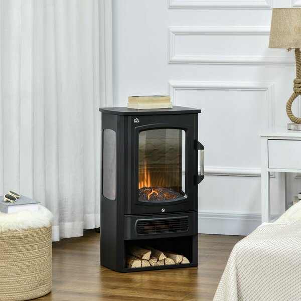 HOMCOM Caminetto elettrico, fiamme realistiche, 2 livelli di riscaldamento, protezione contro il surriscaldamento, acciaio, nero, 44,5 x 32 x 74 cm | Aosom Italy