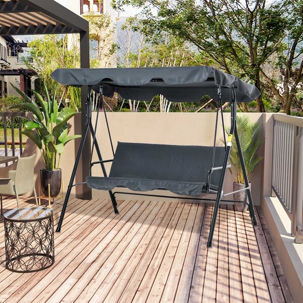 Dondolo da Giardino 3 Posti 172x120x153 cm con Tettuccio Parasole Regolabile e Cuscini Grigio