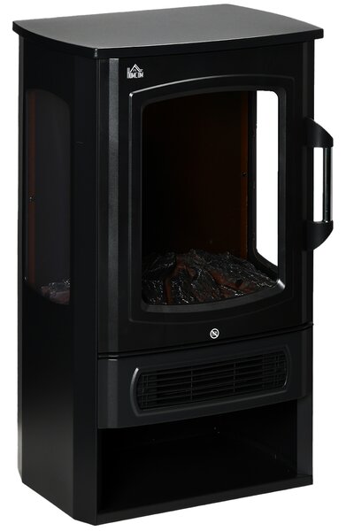 HOMCOM Caminetto elettrico, fiamme realistiche, 2 livelli di riscaldamento, protezione contro il surriscaldamento, acciaio, nero, 44,5 x 32 x 74 cm | Aosom Italy