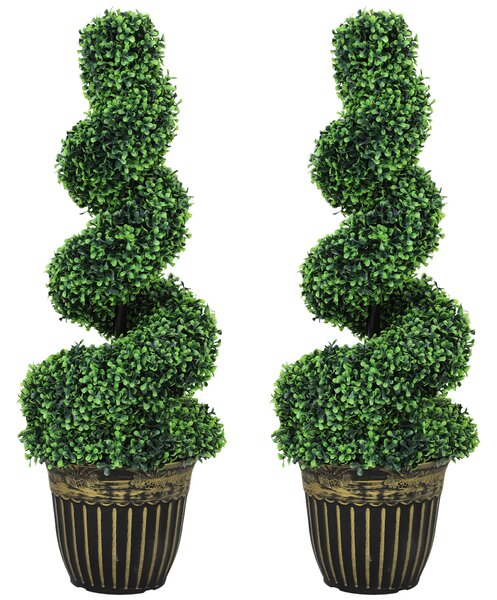 HOMCOM Bosso a spirale, set da 2 piante artificiali, con vaso, altezza 90 cm, verde | Aosom Italy
