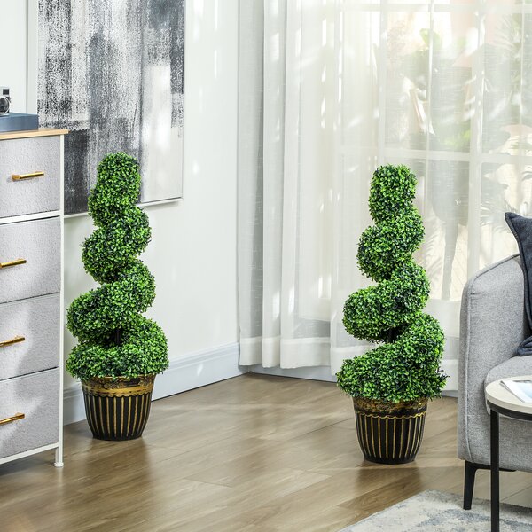 HOMCOM Bosso a spirale, set da 2 piante artificiali, con vaso, altezza 90 cm, verde | Aosom Italy