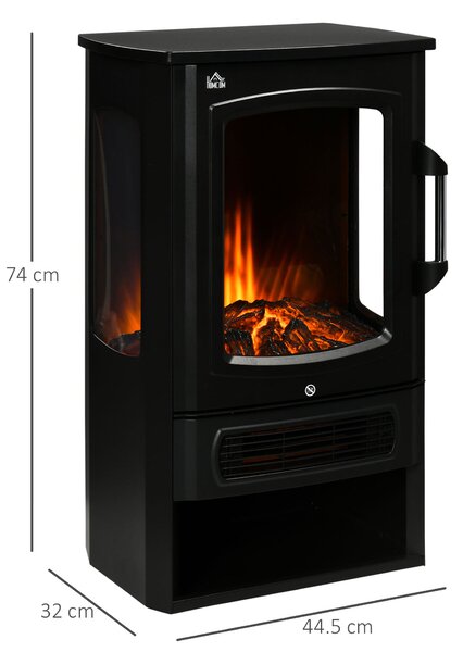 HOMCOM Caminetto elettrico, fiamme realistiche, 2 livelli di riscaldamento, protezione contro il surriscaldamento, acciaio, nero, 44,5 x 32 x 74 cm | Aosom Italy