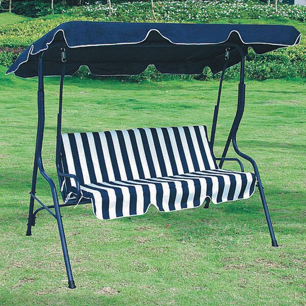 Dondolo Sofa 3 Posti in Acciaio Verniciato Telo Bianco/Blu