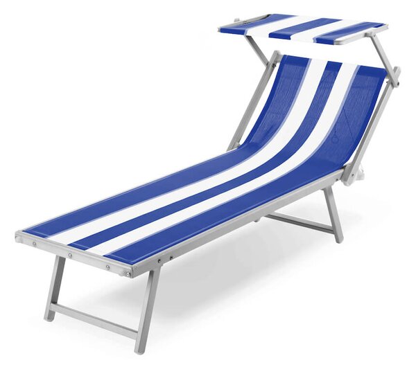 Lettino Prendisole da Spiaggia in Textilene con Parasole Taddei Rimini Bianco e Blu