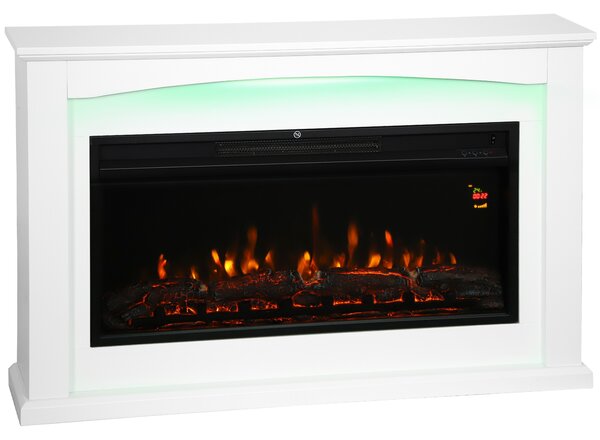 HOMCOM Camino elettrico 1000W/2000W, camino decorativo, effetto fiamma con 5 livelli di luminosità, 121x25x77cm, bianco | Aosom Italy