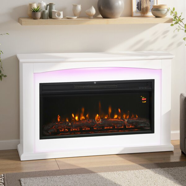 HOMCOM Camino elettrico 1000W/2000W, camino decorativo, effetto fiamma con 5 livelli di luminosità, 121x25x77cm, bianco | Aosom Italy