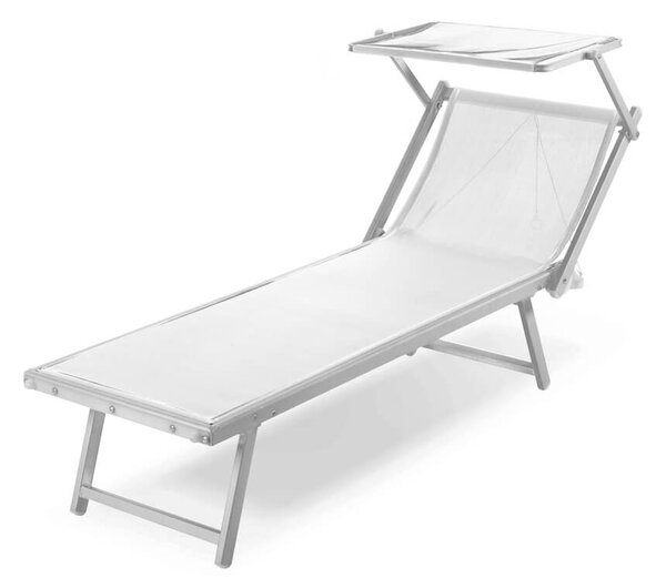 Lettino Prendisole da Spiaggia in Textilene con Parasole Taddei Riccione T Bianco