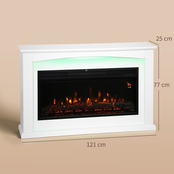 HOMCOM Camino elettrico 1000W/2000W, camino decorativo, effetto fiamma con 5 livelli di luminosità, 121x25x77cm, bianco | Aosom Italy