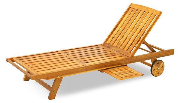 Lettino da Giardino Reclinabile in Legno Acacia con Ruote Taddei Java
