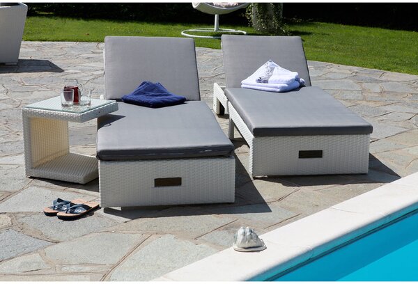 Lettino Prendisole da Giardino in Polyrattan 191x71x75cm Adila Bianco