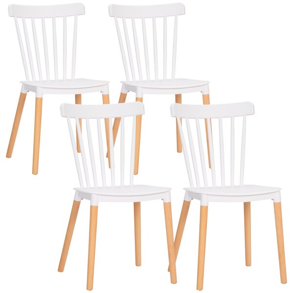 HOMCOM Set di 4 sedie in stile scandinavo con schienale alto, seduta in polipropilene, gambe in faggio 48 x 52,5 x 83 cm Bianco | Aosom Italy