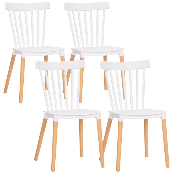 HOMCOM Set di 4 sedie in stile scandinavo con schienale alto, seduta in polipropilene, gambe in faggio 48 x 52,5 x 83 cm Bianco | Aosom Italy