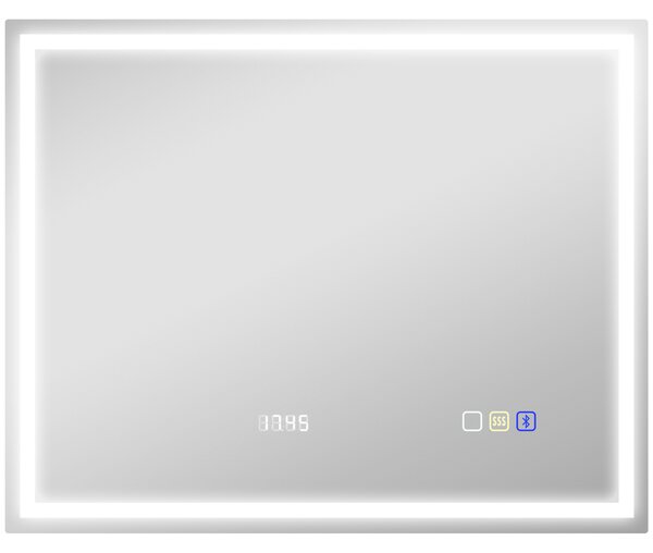 HOMCOM Specchio da bagno LED Bluetooth 80 x 100 cm interruttore touch illuminazione regolabile 3 colori anti-appannamento memoria Argento | Aosom Italy