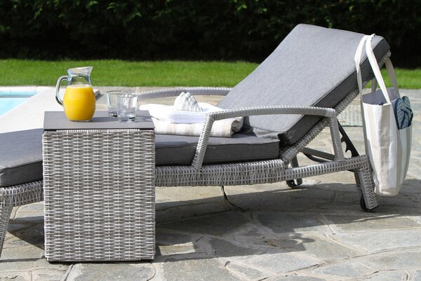 Lettino da Giardino in Polyrattan con Cuscino Salem Grigio