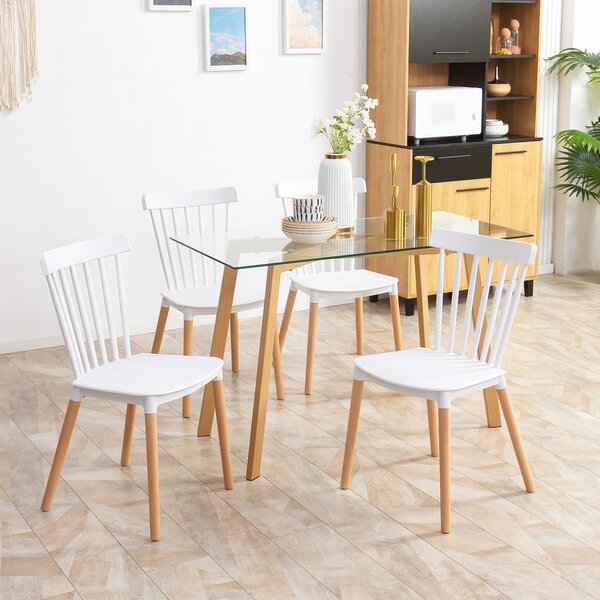 HOMCOM Set di 4 sedie in stile scandinavo con schienale alto, seduta in polipropilene, gambe in faggio 48 x 52,5 x 83 cm Bianco | Aosom Italy