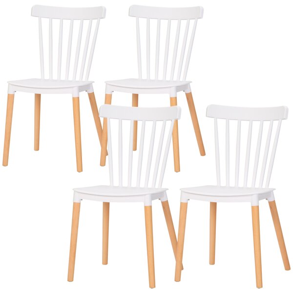 HOMCOM Set di 4 sedie in stile scandinavo con schienale alto, seduta in polipropilene, gambe in faggio 48 x 52,5 x 83 cm Bianco | Aosom Italy