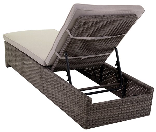 Lettino da Giardino in Polyrattan con Cuscini Atlanta Grigio