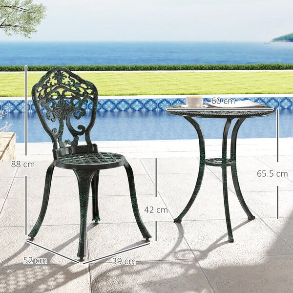 Outsunny Set bistrò per giardino in alluminio salotto da giardino 3 pezzi 2 sedie + tavolo rotondo effetto ferro battuto | Aosom Italy