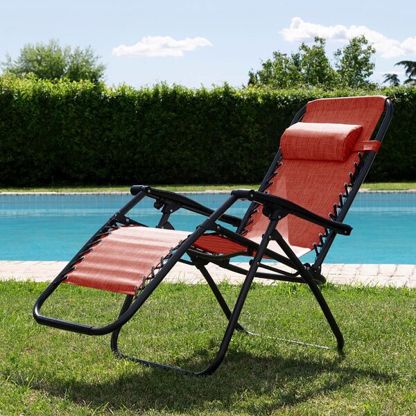 Sedia Sdraio Reclinabile e Richiudibile Rio 65x90x108 cm con Poggiatesta in Poliestere con Struttura in Acciaio Rosso Mélange