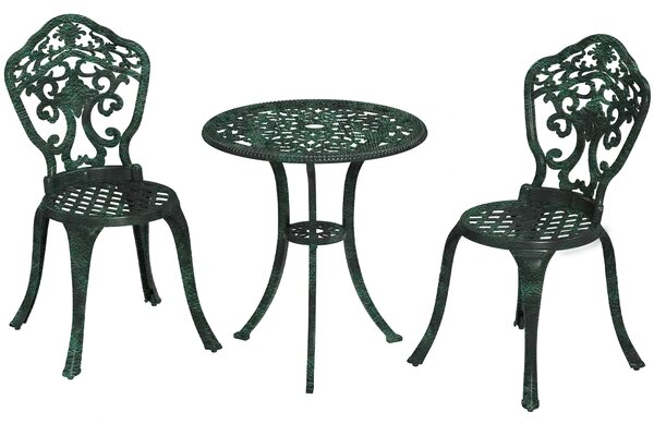 Outsunny Set bistrò per giardino in alluminio salotto da giardino 3 pezzi 2 sedie + tavolo rotondo effetto ferro battuto | Aosom Italy