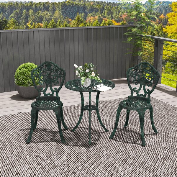 Outsunny Set bistrò per giardino in alluminio salotto da giardino 3 pezzi 2 sedie + tavolo rotondo effetto ferro battuto | Aosom Italy