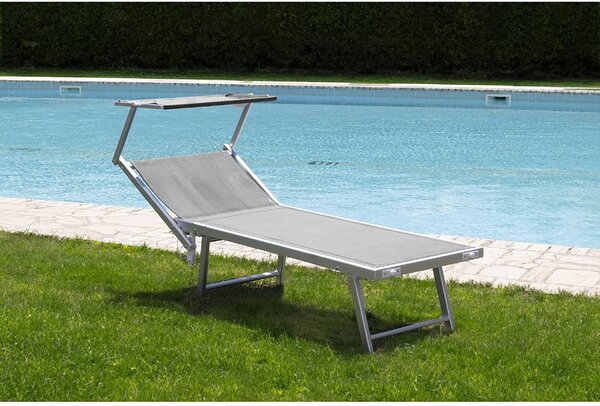 Lettino Mare con Parasole Richiudibile 181x71,5x38,5 cm in Alluminio PVC e Poliestere Écru Mélange Riccione