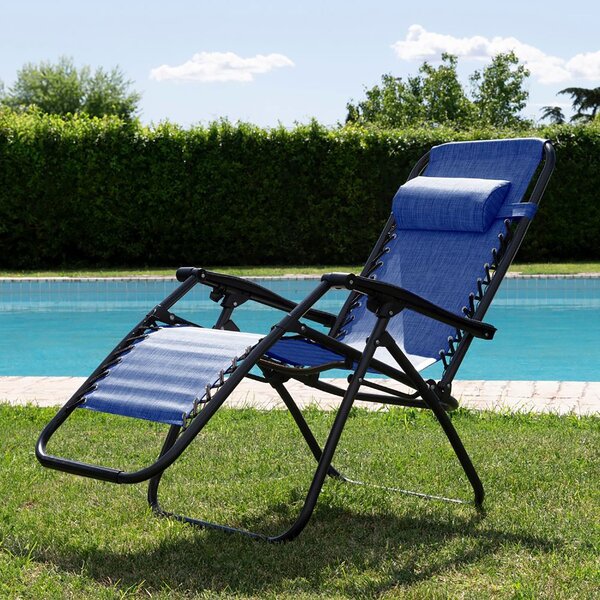 Sedia Sdraio Reclinabile e Richiudibile Rio 65x90x108 cm con Poggiatesta in Poliestere con Struttura in Acciaio Blu Mélange