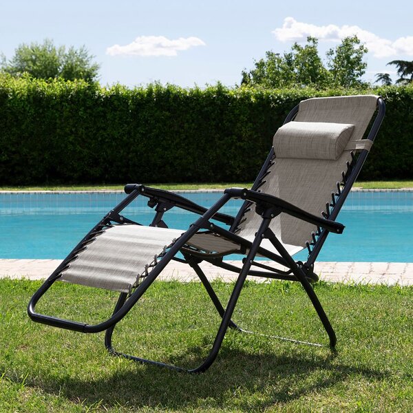 Sedia Sdraio Reclinabile e Richiudibile Rio 65x90x108 cm con Poggiatesta in Poliestere con Struttura in Acciaio Nero Mélange
