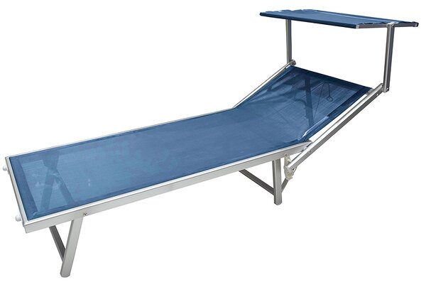 Lettino Mare con Parasole Richiudibile 181x71,5x38,5 cm in Alluminio PVC e Poliestere Blu Mélange Riccione