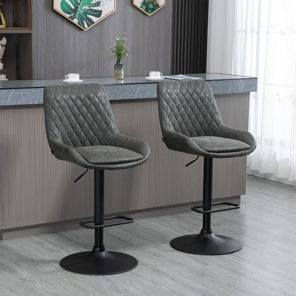 HOMCOM Sgabello da bar Sgabello da cucina Sgabello di design, regolabile in altezza, con poggiapiedi, 51 cm x 59 cm x 117 cm, Grigio scuro + Nero | Aosom Italy