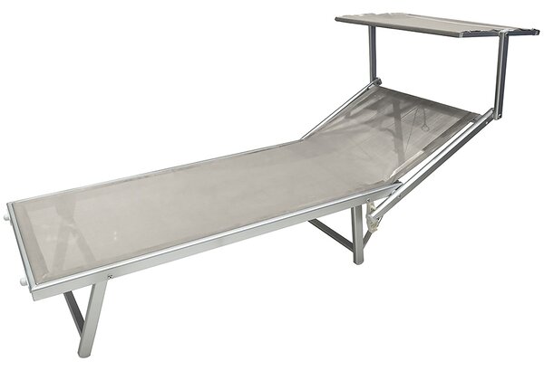 Lettino Mare con Parasole Richiudibile 181x71,5x38,5 cm in Alluminio PVC e Poliestere Écru Mélange Riccione