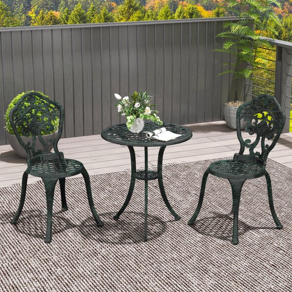 Outsunny Set bistrò per giardino in alluminio salotto da giardino 3 pezzi 2 sedie + tavolo rotondo effetto ferro battuto | Aosom Italy