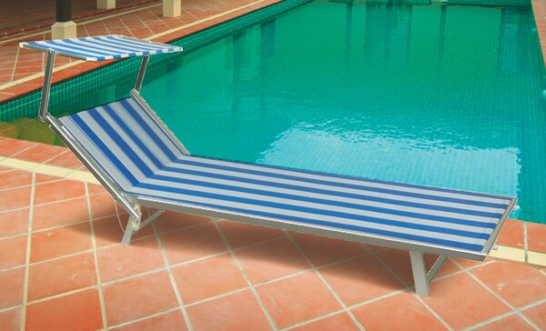 Lettino Prendisole da Giardino in Alluminio Soriani Riccione Righe Bianco e Blu
