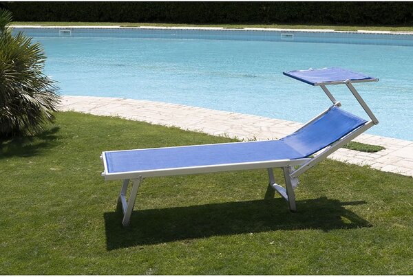 Lettino Mare con Parasole Richiudibile 181x71,5x38,5 cm in Alluminio PVC e Poliestere Blu Mélange Riccione