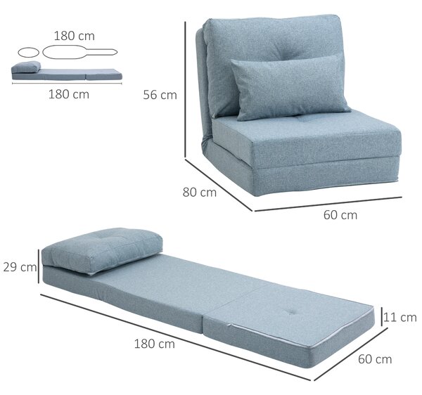 HOMCOM Poltrona da pavimento Materasso pieghevole Materassino, design 2-in-1, cuscino rimovibile, 60 x 80 x 56 cm, Celeste | Aosom Italy